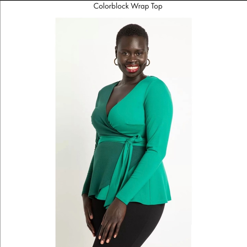 Eloquii Green Color Block Plus Size Blouse